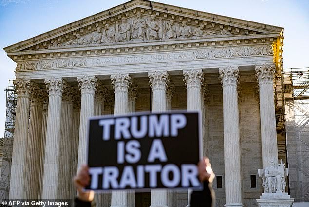 Supporters and opponents of Trump gathered in front of the Supreme Court Thursday