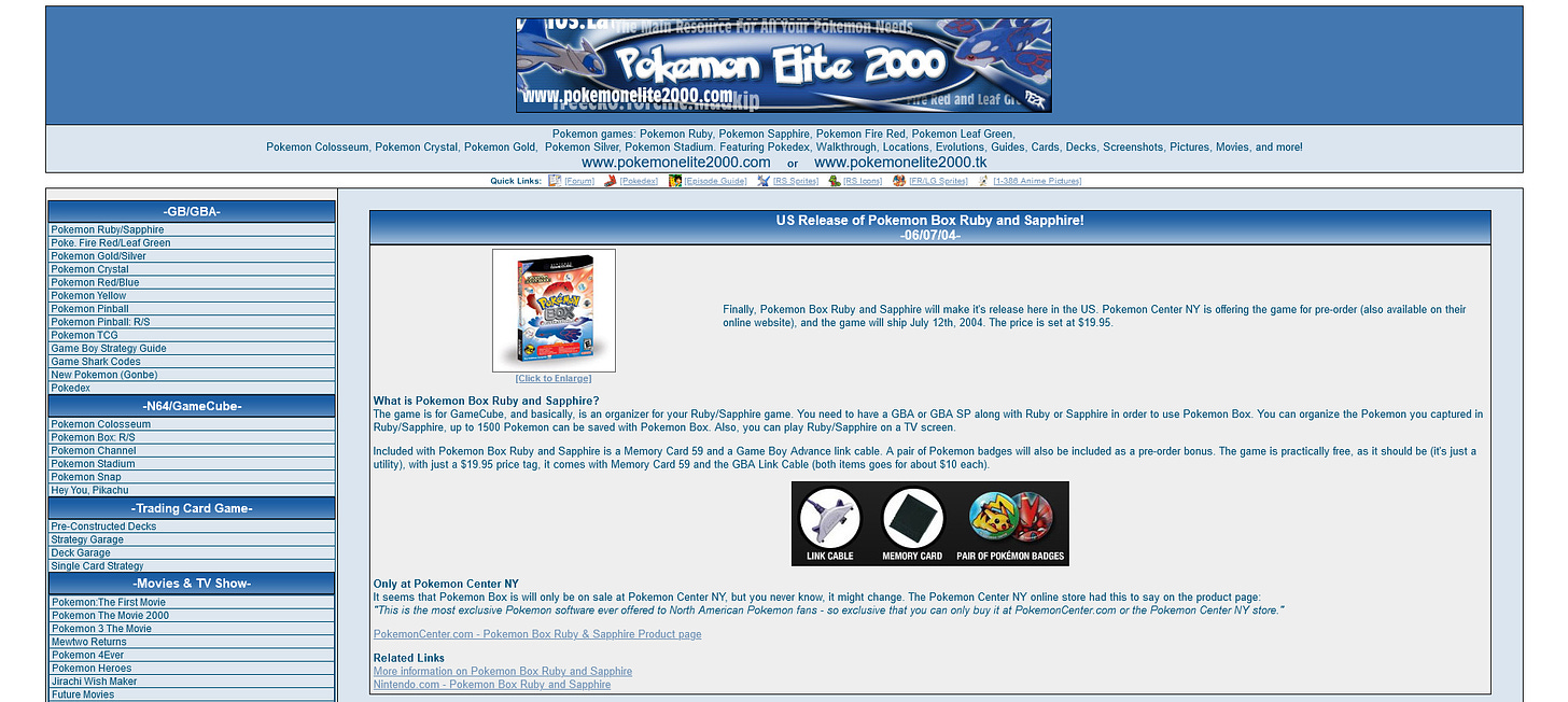 A version of Pokémon Elite 2000 from the year 2004