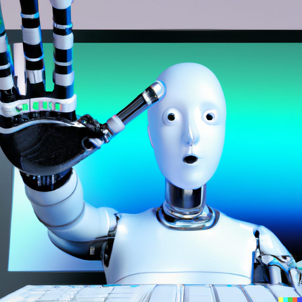 Image of AI holding up its hand to stop a user, generated with DALL-E-2