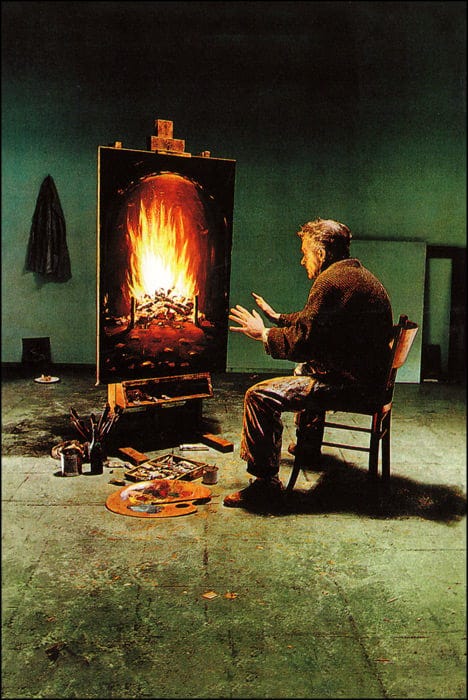 Fire Warms Painter, 1990. Teun Hocks. Postcard