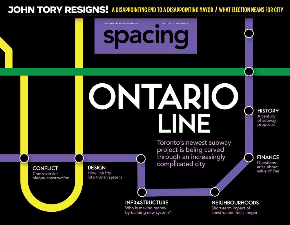 "Ontario Line" cover of next issue of Spacing