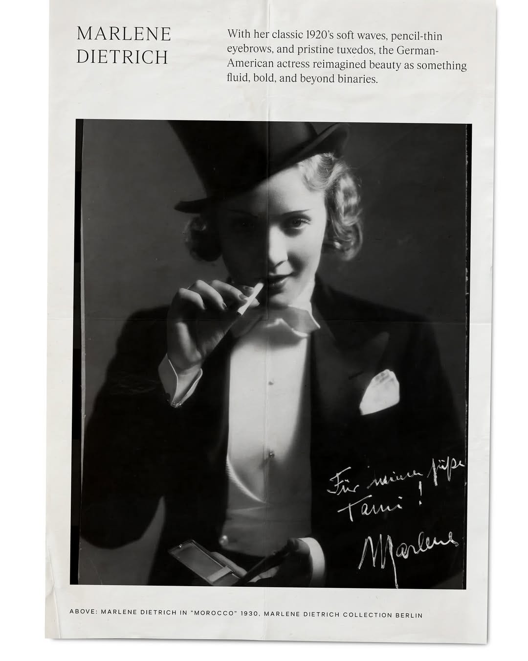 A portrait of Marlene Dietrich.