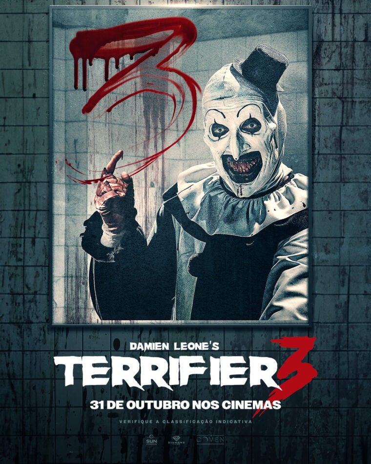 Terrifier 3 ganha pôster brasileiro diabólico