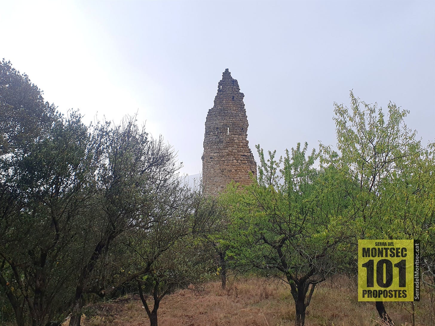 Restes de la torre de l’antic castell d’Estorm. Sant Esteve de la Sarga, Montsec d’Ares. Pallars Jussà, Lleida. Catalunya.