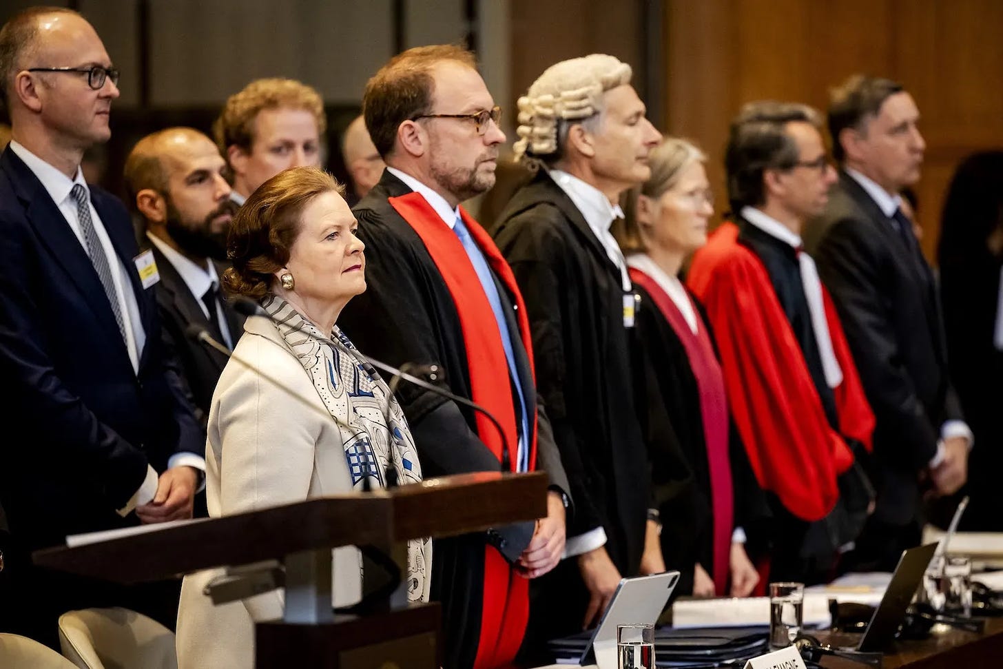Germany’s legal advisor stands alongside lawyers at the International Court of Justice.