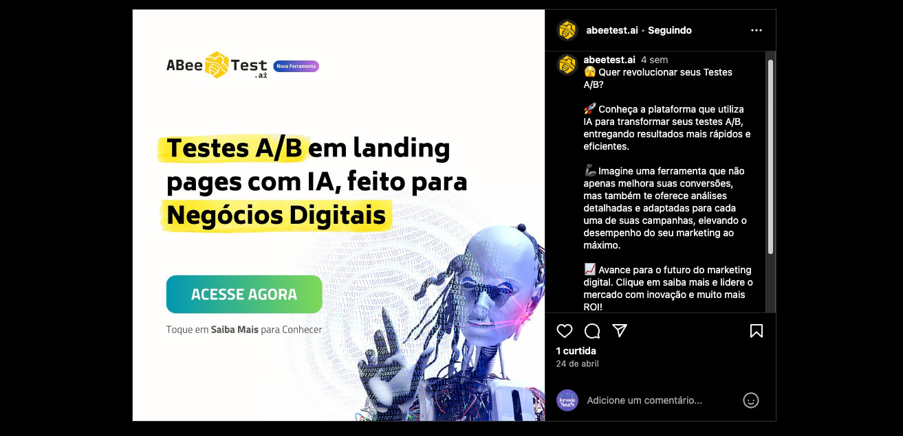 Exemplo de criativo do AbeeTest.ai para uma campanha de tráfego pago