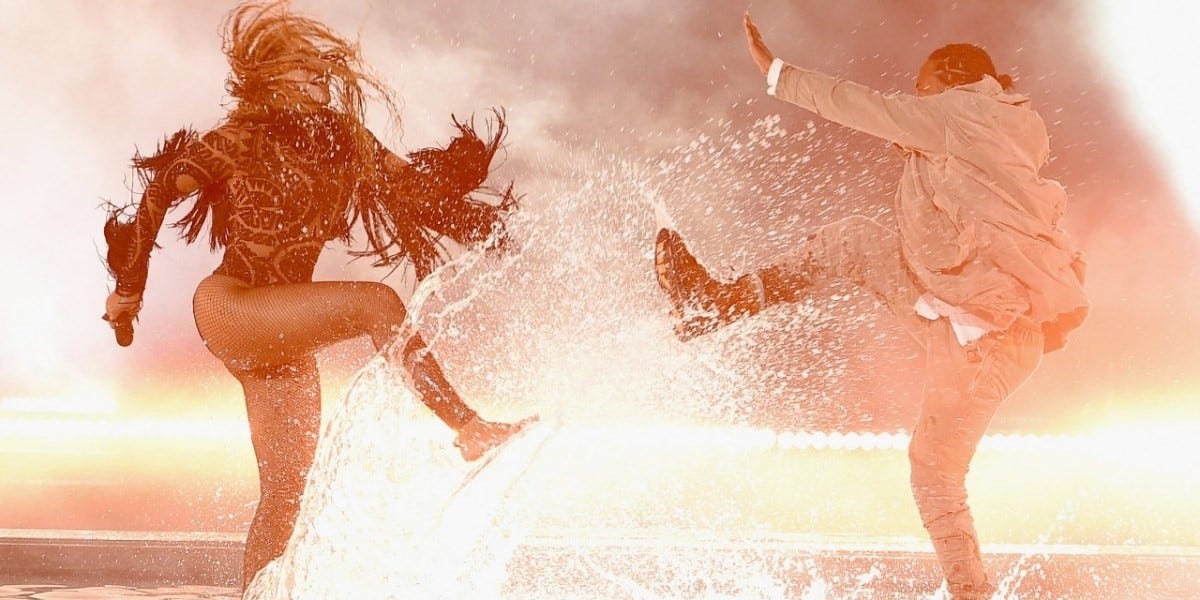 Beyonce and Kendrick kicking up water at 2016 BET performance