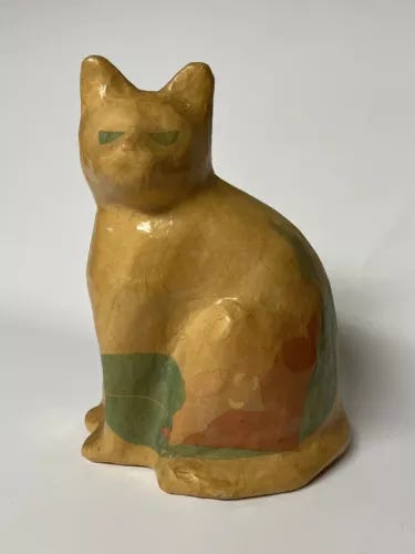 Vintage Multicolor Paper Mache Cat 13.5” Tall 9” Wide - Handmade in Thailand￼ - Picture 1 of 5