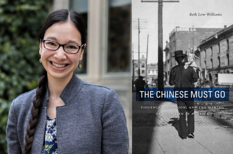 Beth Lew-Williams with her book, The Chinese Must Go