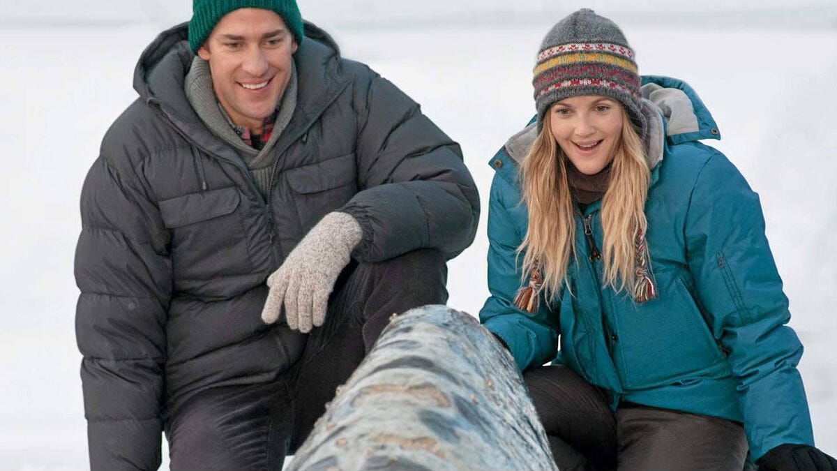 Still from the 2012 family film Big Miracle featuring John Krasinski and Drew Barrymore