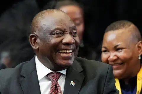 Reuters South African president Cyril Ramaphosa reacts after being re-elected as president of South Africa during the first sitting of the National Assembly following elections at the Cape Town International Convention Center (CTICC) in Cape Town, South Africa June 14, 2024. 