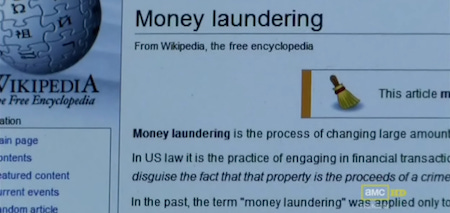 Breaking Bad and money laundering on Wikipedia