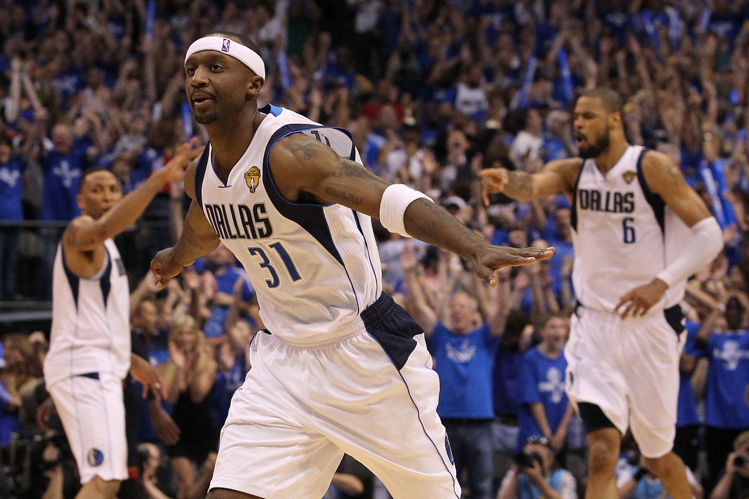 DALLAS, TX - JUNE 09:  Jason Terry #31 of the Dallas Mavericks reacts after he made a 3-point shot late in the fourth quarter against the Miami Heat in Game Five of the 2011 NBA Finals at American Airlines Center on June 9, 2011 in Dallas, Texas.  NOTE TO