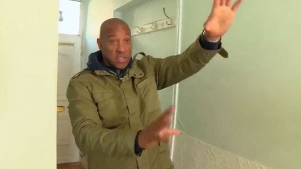 Dion Dublin explaining where the stairs lead on Homes Under the Hammer