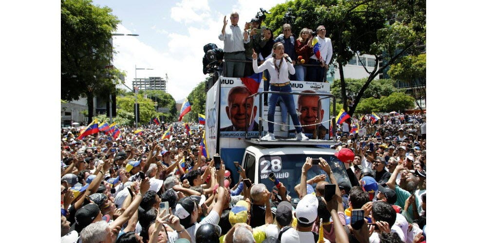 Maria Corina Machado galvanized her supporters on Saturday, August 3 in Caracas - Photo: Sipa/Cristian Hernandez/AP