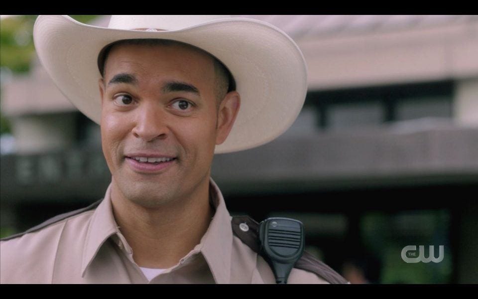 Hot latin sheriff saying Dean Winchester hot enough to be in movies