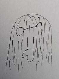 A reasonable facsimile to the great one himself. I couldn’t draw hands, so his hands looked like mittens. I’m afraid that I’m unable to explain why you can see the glasses’ earpiece but not the ear. I believe that he also frequently had a cowlick (not shown). A reasonable facsimile to the great one himself. I couldn’t draw hands, so his hands looked like mittens. I’m afraid that I’m unable to explain why you can see the glasses’ earpiece but not the ear. I believe that he also frequently had a cowlick (not shown).