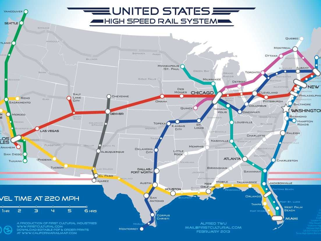 Map of American High Speed Rail Network