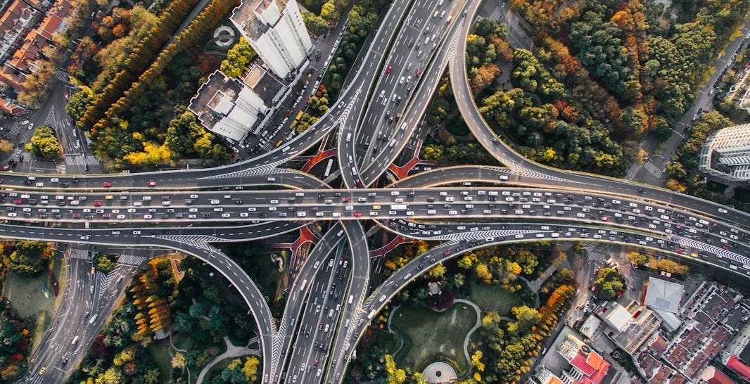 aerial photography of concrete roads