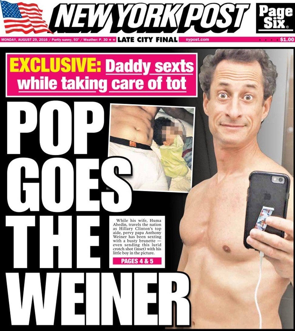 Anthony Weiner, the serial sexting former US congressman, begins 21 ...