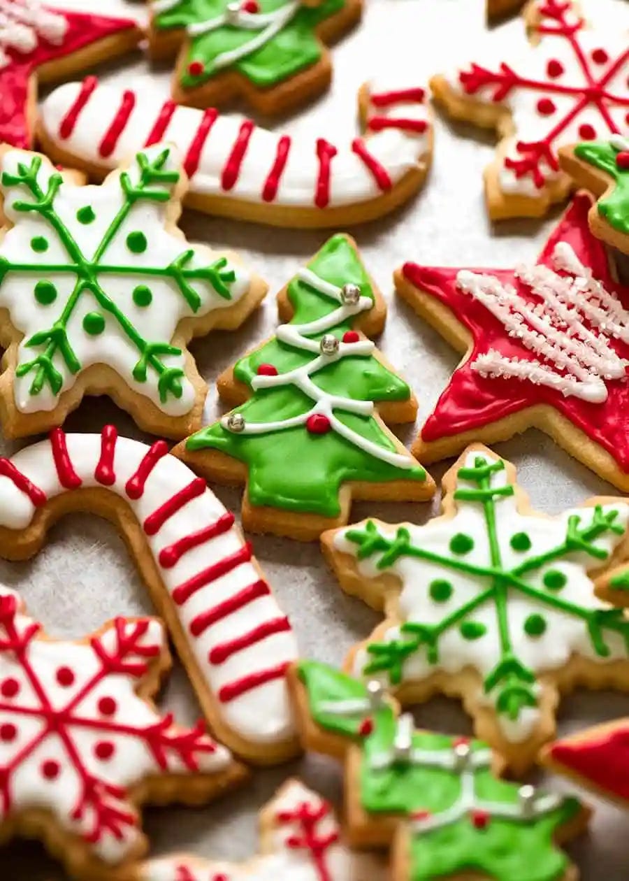 A plate of colourful Christmas cookies