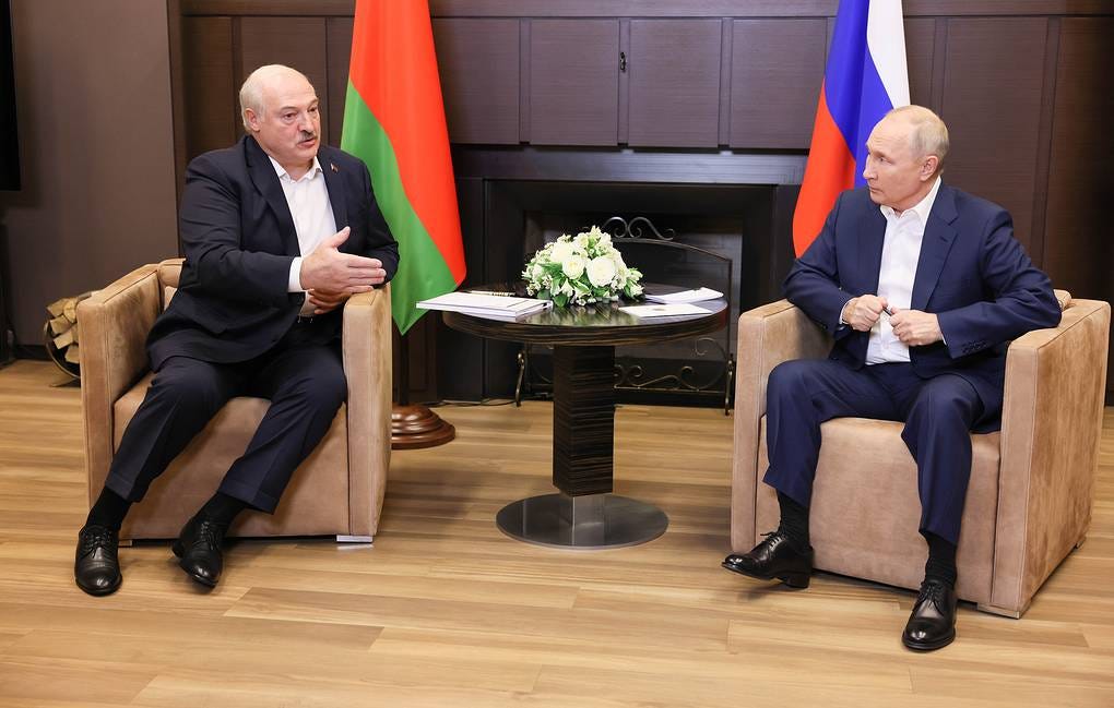 Belarus' President Alexander Lukashenko and Russia's President Vladimir Putin Mikhail Metzel/POOL/TASS