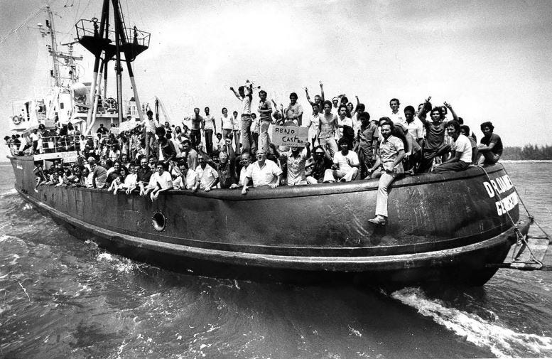 Boat headed from the Mariel Harbor to South Florida in April of 1980. Courtesy of Breitbart.