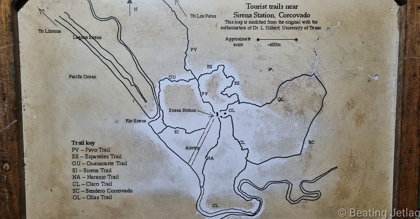 Map of Corcovado National Park, Osa Peninsula, Costa Rica