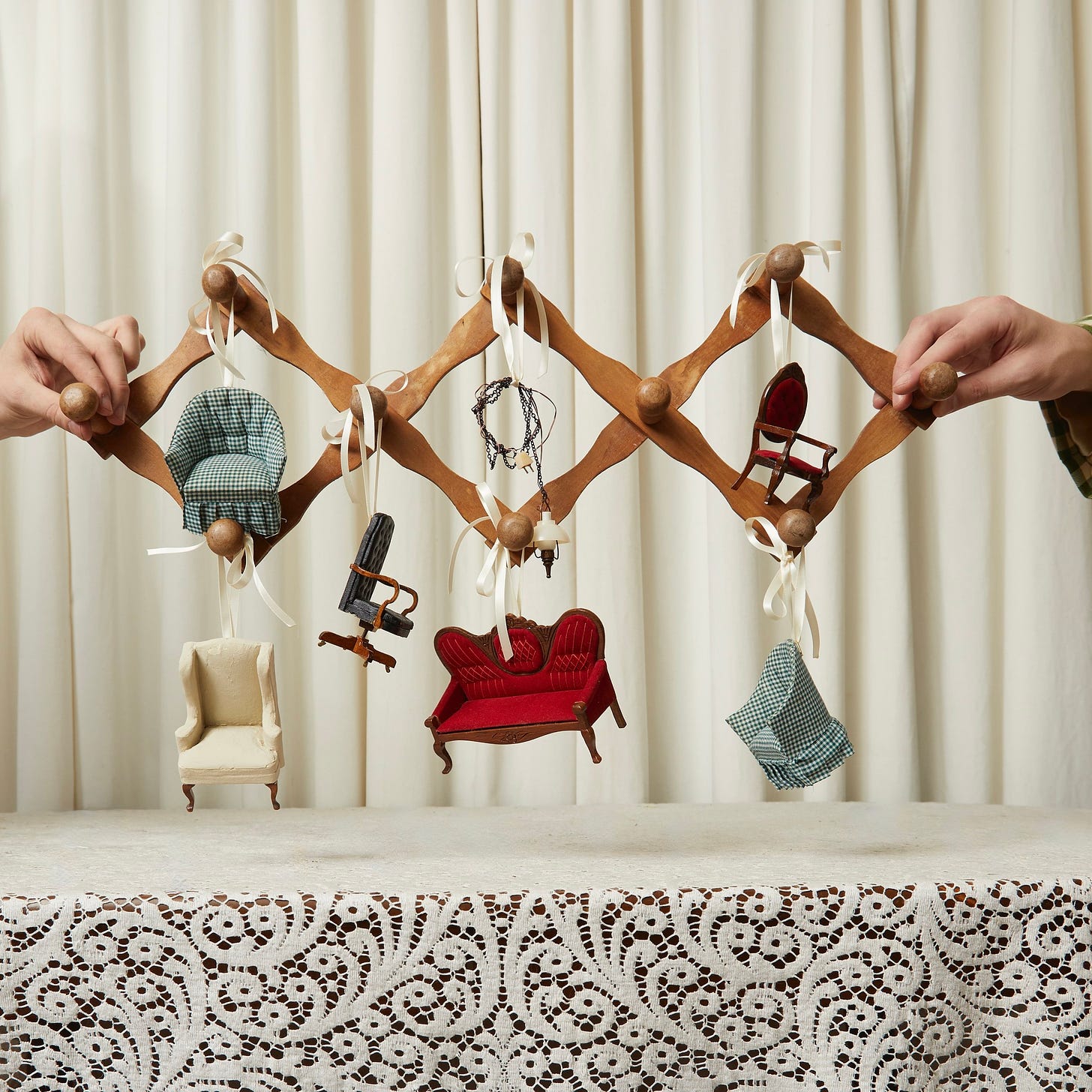 Assortment of ornaments made to resemble vintage chairs.