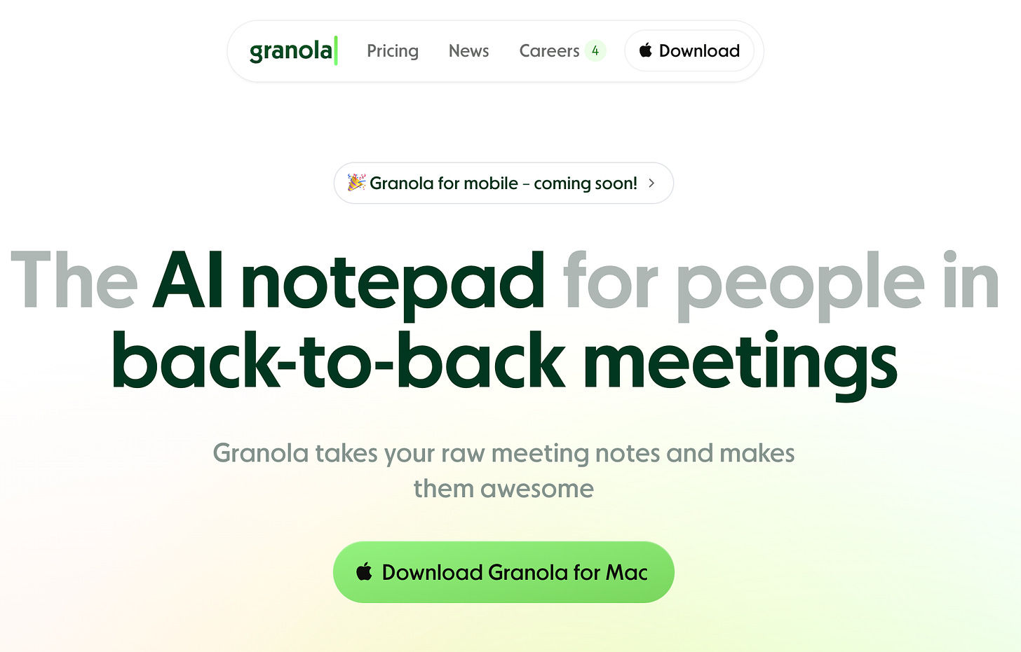 Granola headline landing page