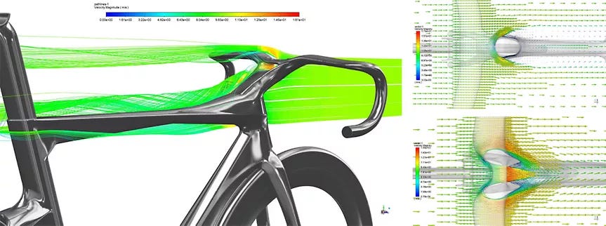 Image d'ordinateur montrant l'effet du vent sur un vélo de course
