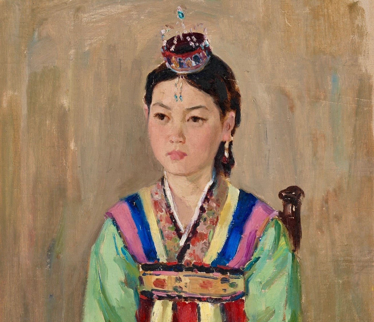 A portrait of a young Korean costume in traditional dress