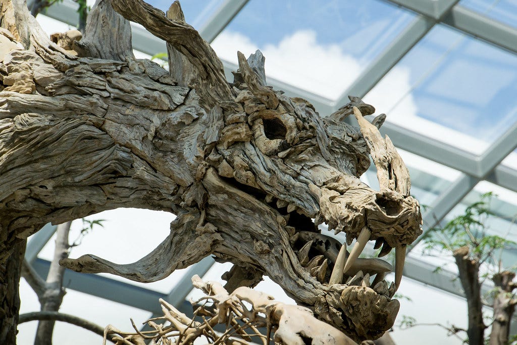 Dragon Sculpture made of petrified wood | Gardens by the Bay… | Leonemoff |  Flickr