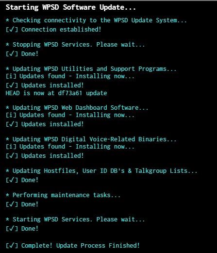 WPSD Software Update screen