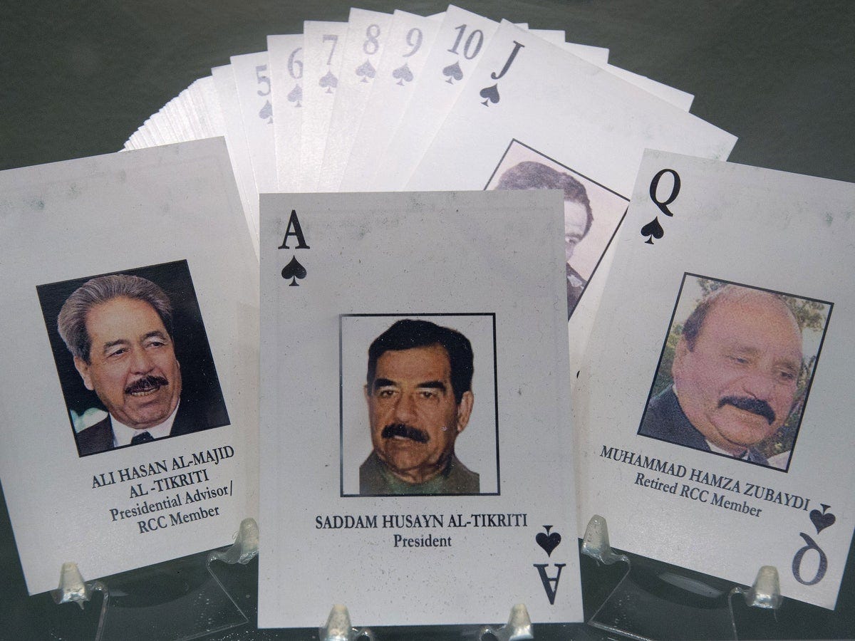 Iraq's 'most-wanted' playing cards go on display at the Pentagon | The  Independent | The Independent