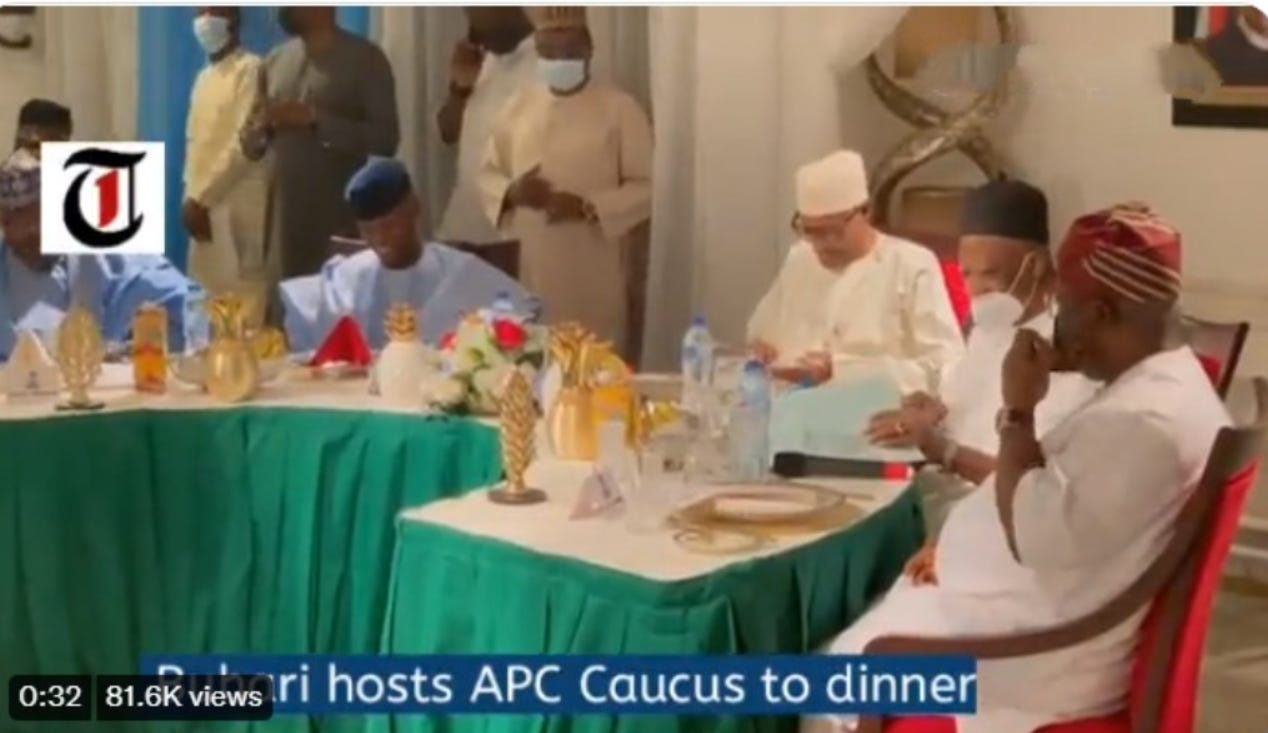Nigeria: Buhari shamelessly hosts his ruling party APC Caucus to diner barely hours after over 50 feared dead in a church attack