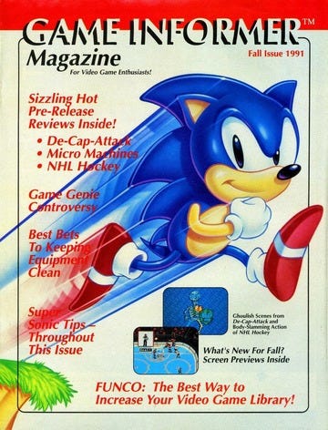 The first issue of video game magazine Game Informer with Sonic the Hedgehog on the cover