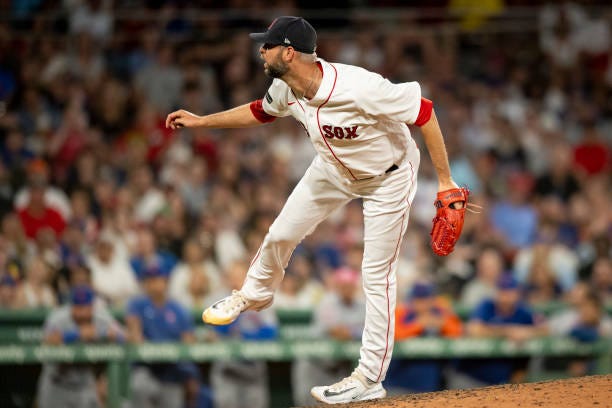 Chris Martin of the Boston Red Sox pitches during the eighth inning of a game against the New York Mets on July 23, 2023 at Fenway Park in Boston,...