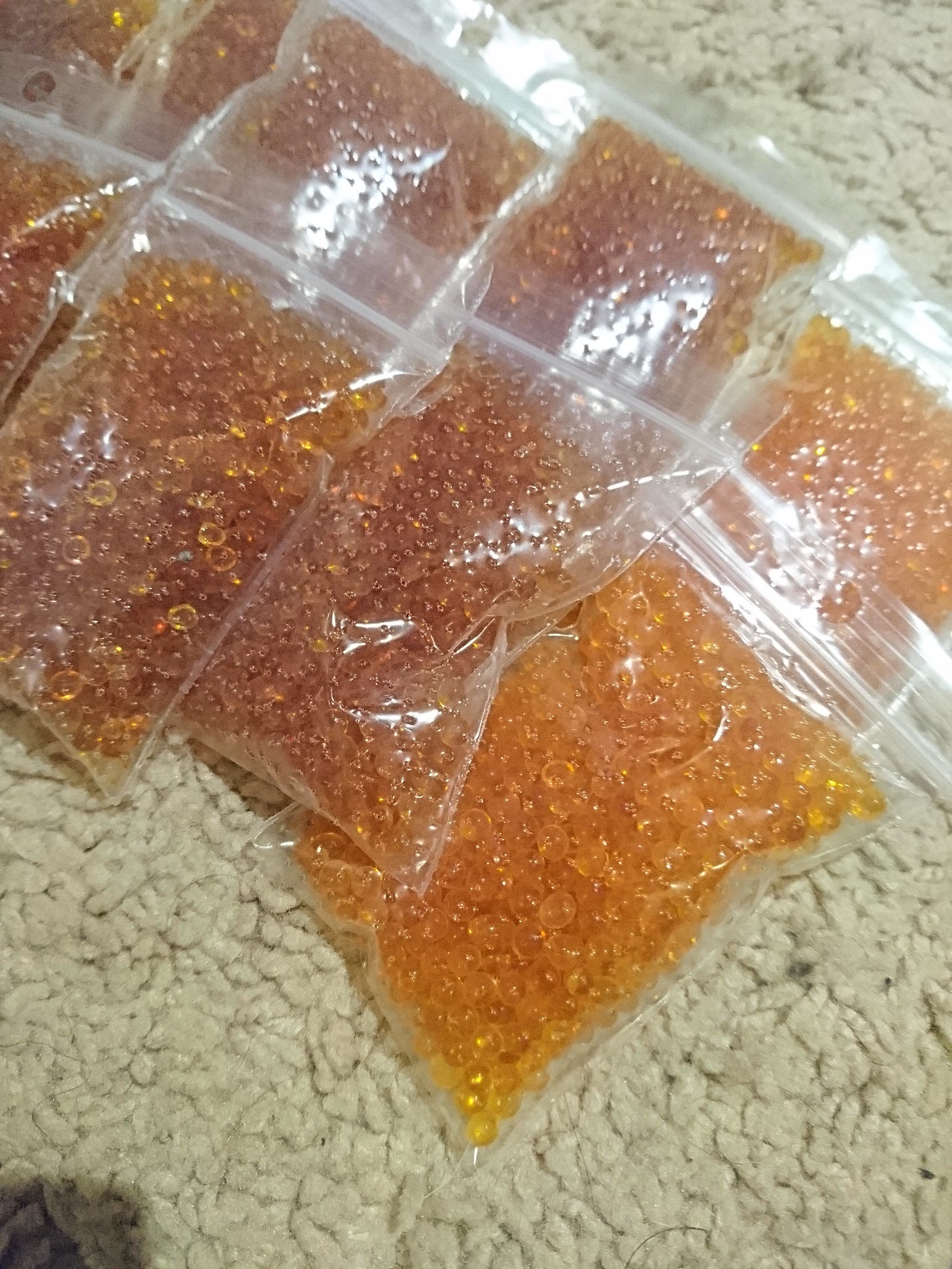 several bags of dehydrated dessicant beads