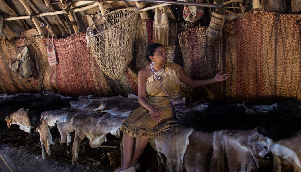 A Wampanoag descendent in a Wetu, talking about the communal life of her people.