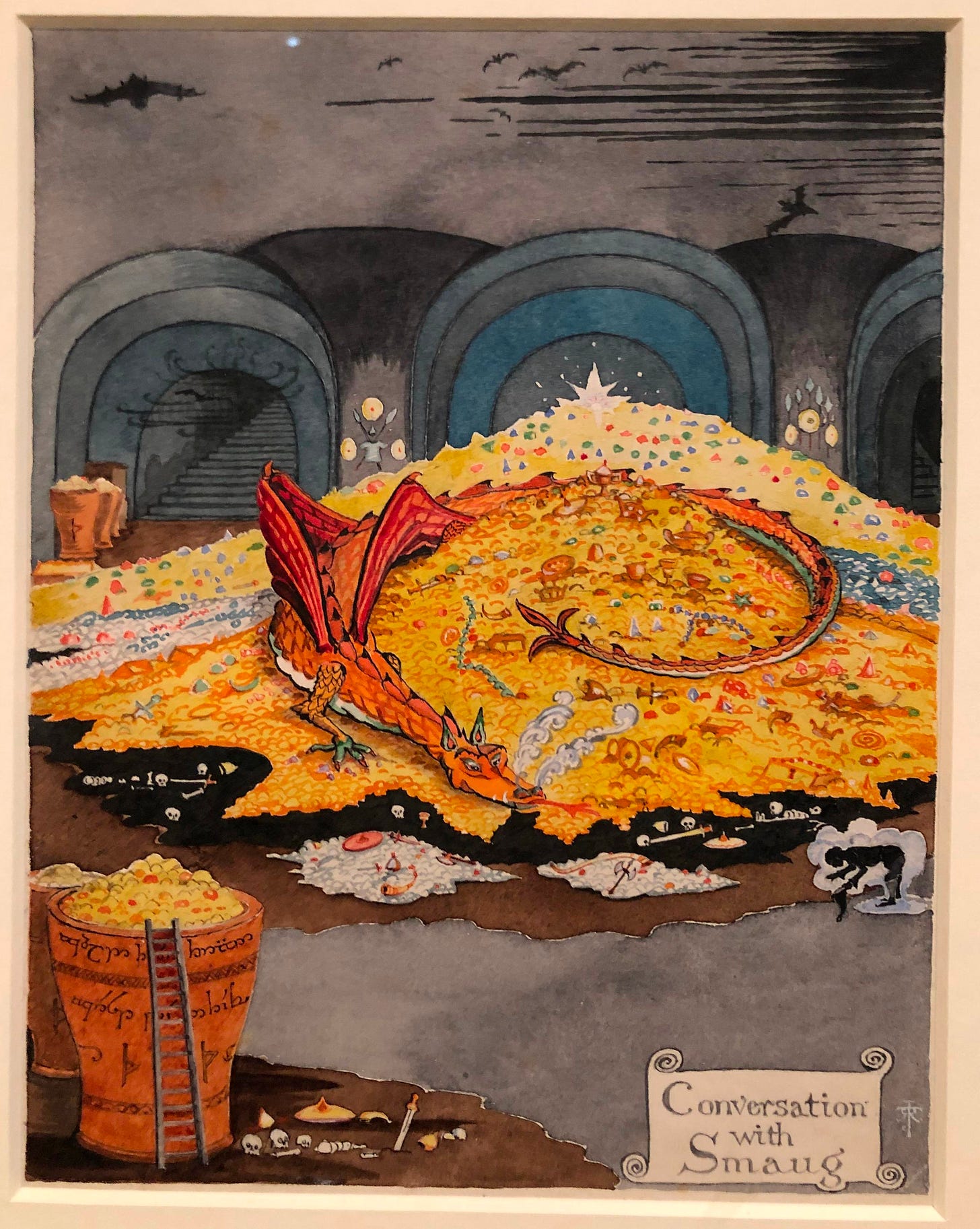 r/lotr - A Arte Original de Smaug de J. R. R. Tolkien em sua exposição em Nova York