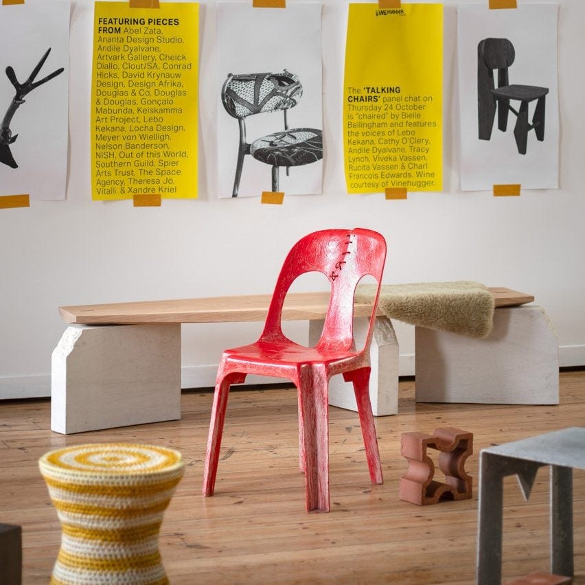 Red plastic chair in the Africa Chair exhibition Red plastic chair in the Africa Chair exhibition