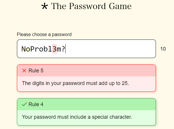 The Password Game. First 5 rules.