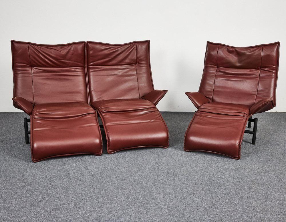 Veranda Leather Sofa Set by Vico Magistretti for Cassina, 1980s, Set of 2