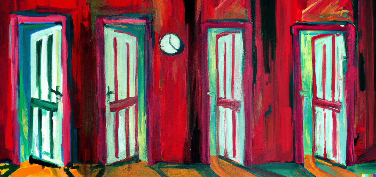 “abstract painting, doors, running out of time” / DALL-E