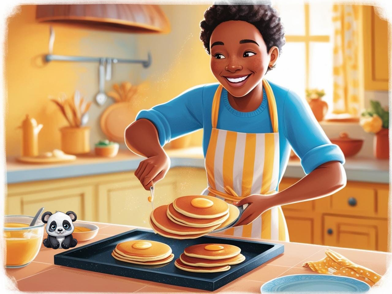 Illustration of a happy person making pancakes