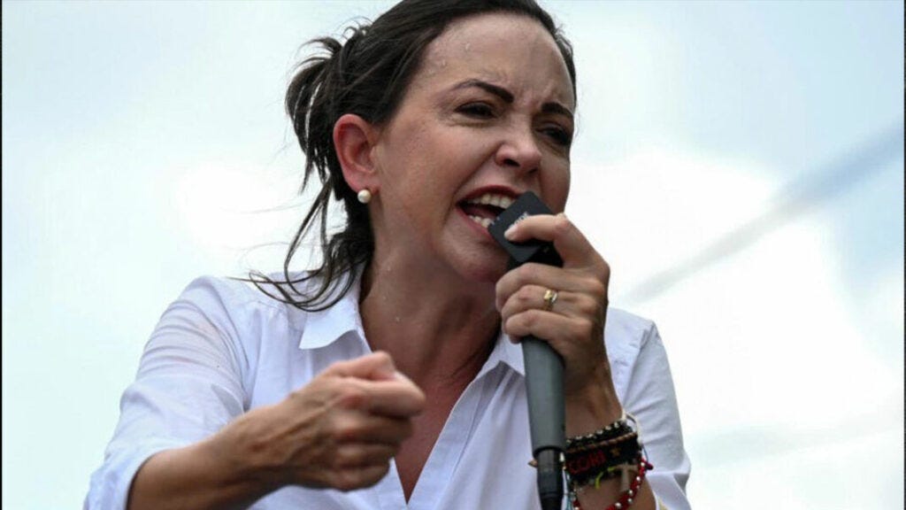 Venezuelan far-right politician María Corina Machado at a campaign rally. File photo.