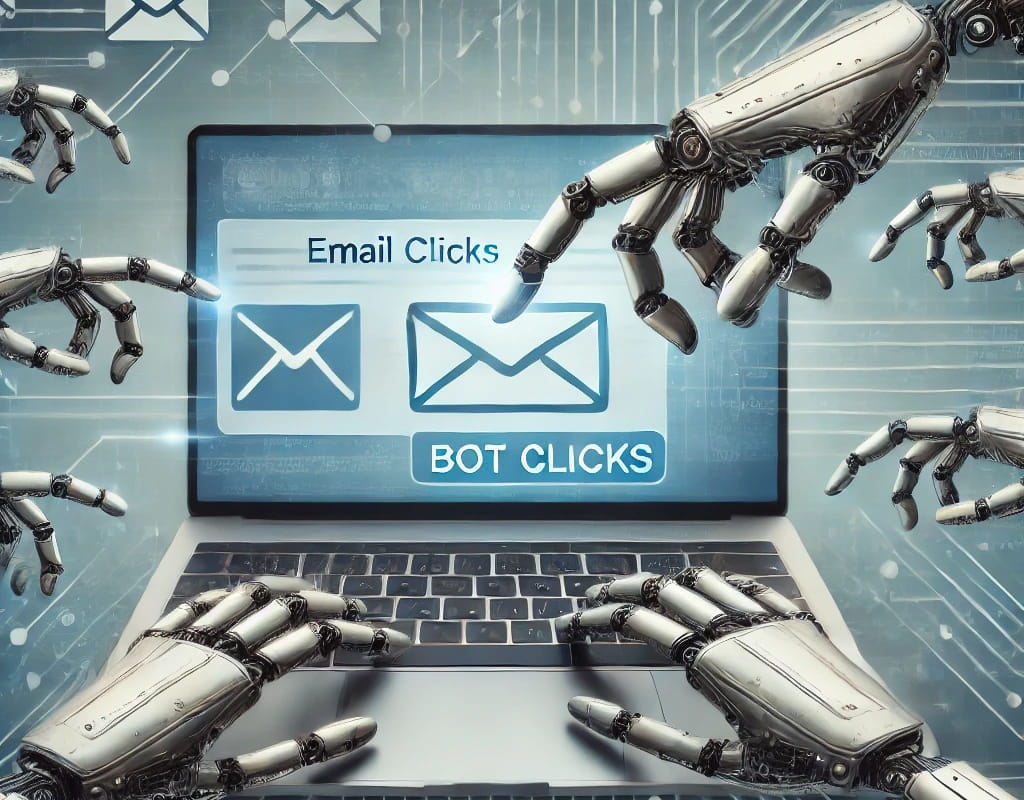 Imagen generada por IA en la que se simula bots haciendo click en emails