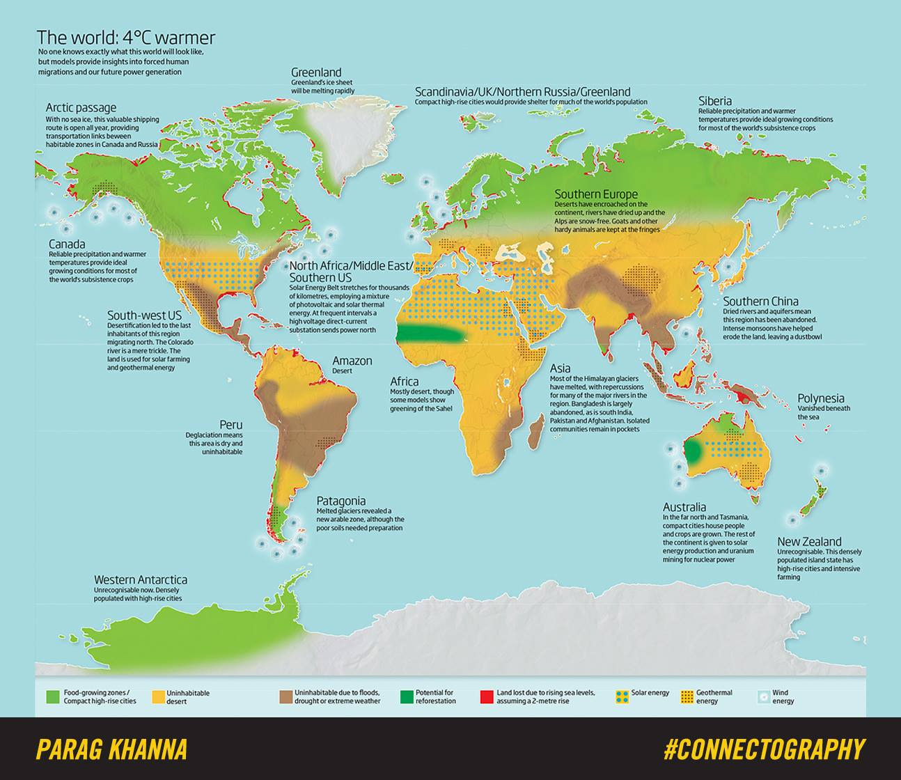 The World in 2100 When Average Temperatures Rise to 4 Degrees Warmer :  r/MapPorn