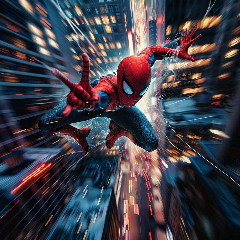 Spiderman jumping through the city Spiderman jumping through the city